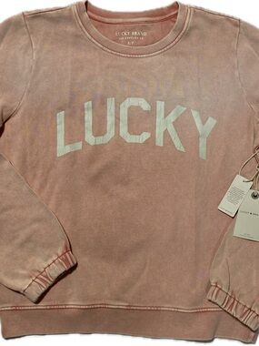 Lucky Brand Dusty Pink Crewneck with White 'LUCKY' Logo